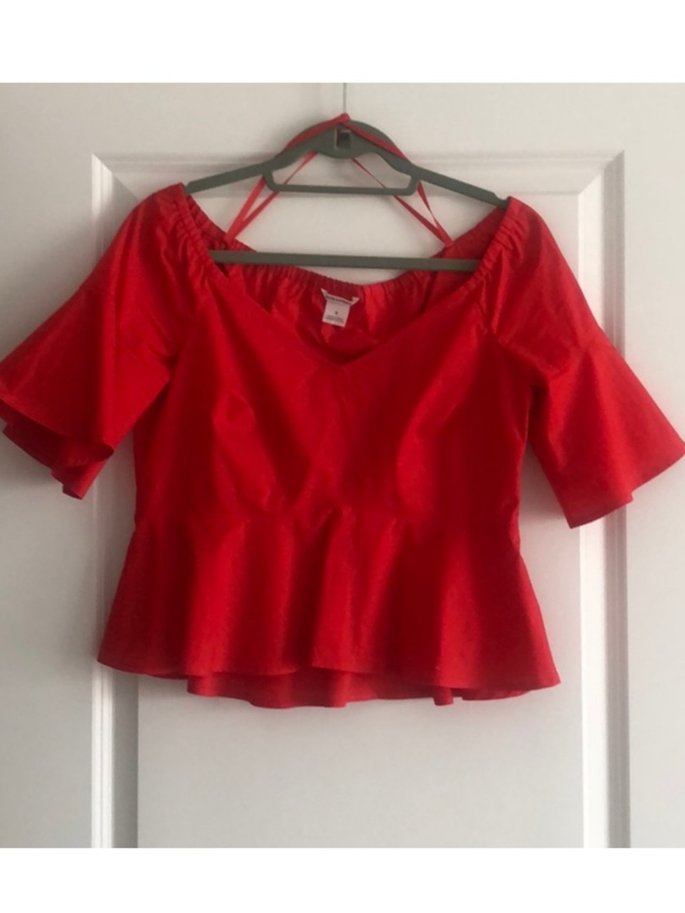 Club Monaco Red Peplum Off-Shoulder Blouse
